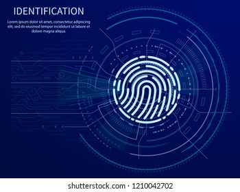 Identification fingerprints poster illuminated data vector. Screen with prints for people to access information. Verification and validation scanning