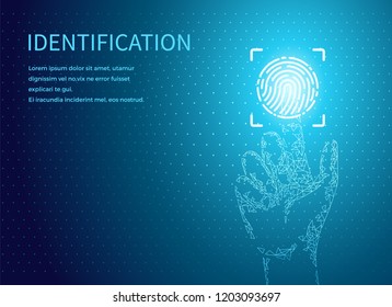 Identification fingerprints poster text sample vector. Fingermark and thumbprint authorization of unique personal finger pattern of human, digital data