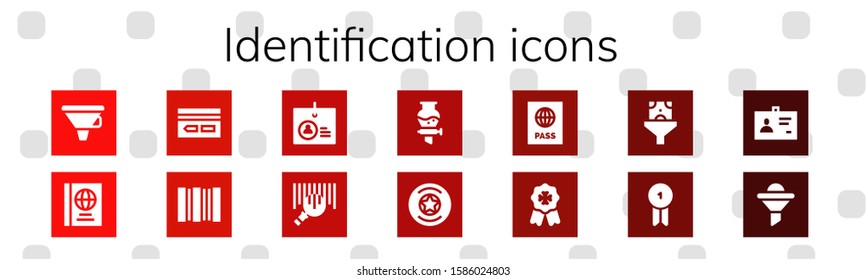 identification icon set. 14 filled identification icons.  Simple modern icons about  - Funnel, Passports, Key card, Barcode, Identification, Badge, Passport, ID