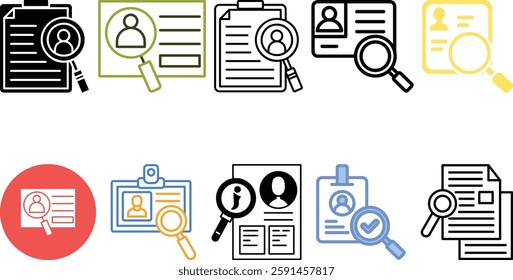 Identification icon set collection,badge, person,card, security,name,scan, search vector icon design.