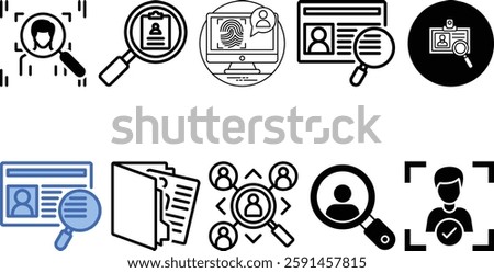 Identification icon set collection,badge, person,card, security,name,scan, search vector icon design.