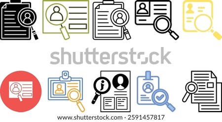 Identification icon set collection,badge, person,card, security,name,scan, search vector icon design.