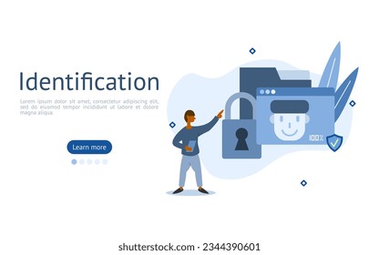 Conjunto de ilustraciones de identificación. los caracteres utilizan las formas faciales para comprobar su identidad para tener acceso a los datos protegidos. concepto de sistema de identificación biométrica. ilustración vectorial.