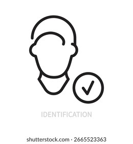 Icono de línea de Identificación. Marque, corrija, marque, punto de control, hecho, completo, éxito, símbolo de hombre. Firme por una interfaz, App, negocio. Ilustración vectorial. Trazo editable. Diseño plano.