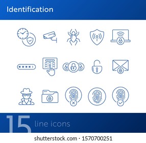 Identification line icons. Set of line icons. Spider, envelope with padlock. Internet security concept. Vector illustration can be used for topics like information security, computing