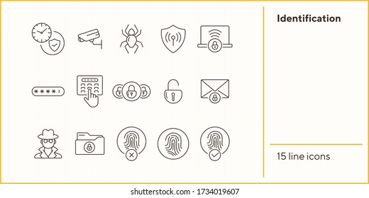 Identification line icons. Set of line icons. Spider, envelope with padlock. Internet security concept. Vector illustration can be used for topics like information security, computing