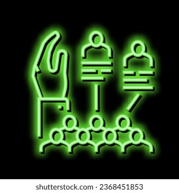Identifikation des Neonlichtzeichenvektors des Managementteams. Beschreibung der Teamillustration für Führungskräfte