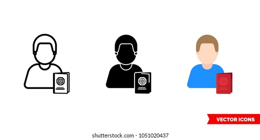 Identification person citizen icon of 3 types: color, black and white, outline. Isolated vector sign symbol.