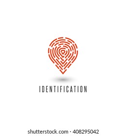 Identification personal fingerprint creative idea detective agency logo, identity person navigation pin icon