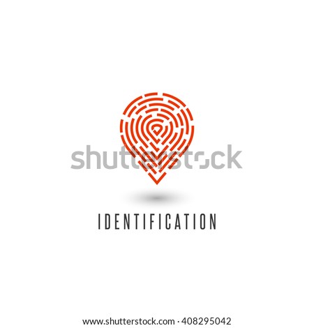 Identification personal fingerprint creative idea detective agency logo, identity person navigation pin icon