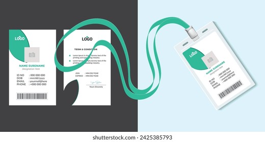 Identification plastic id card with clasp and lanyards isolated vector illustration