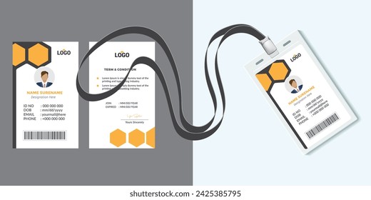 Identification plastic id card with clasp and lanyards isolated vector illustration