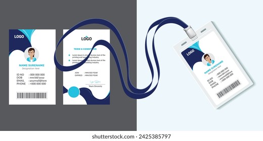 Identification plastic id card with clasp and lanyards isolated vector illustration