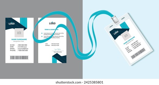 Identification plastic id card with clasp and lanyards isolated vector illustration