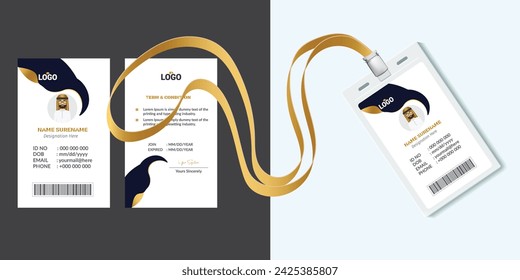 Identificación tarjeta de identificación de plástico con cierre y cordones aislados ilustración vectorial