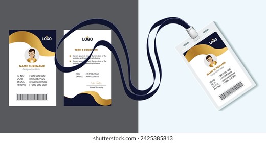 Identification plastic id card with clasp and lanyards isolated vector illustration