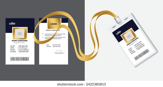 Identificación tarjeta de identificación de plástico con cierre y cordones aislados ilustración vectorial