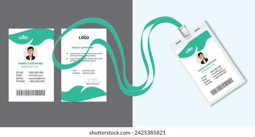 Identification plastic id card with clasp and lanyards isolated vector illustration