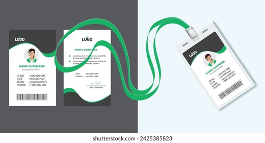 Identification plastic id card with clasp and lanyards isolated vector illustration