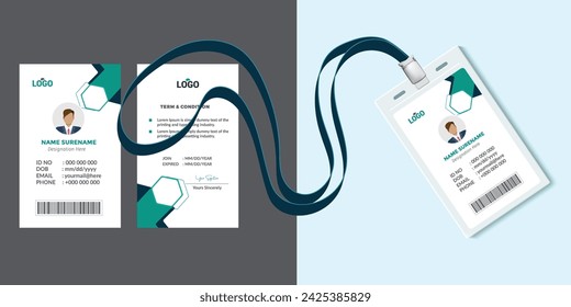 Identification plastic id card with clasp and lanyards isolated vector illustration