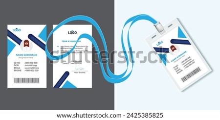 Identification plastic id card with clasp and lanyards isolated vector illustration