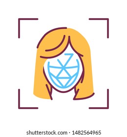 Identification polygonal grid face color line icon. ID and verifying person concept. Biometric security element. Deep face technology. Sign for web page, mobile app. Deepfake. Editable stroke.