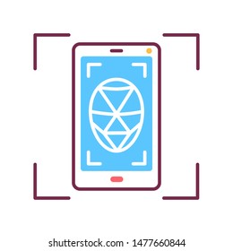 Identification polygonal grid face on smartphone color line icon. Deep face. Scanning app on screen. ID and verifying person concept. Biometric security element. Sign for web page, mobile app.