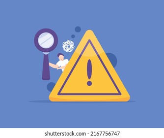 identification of problems. error and risk analysis. looking for methods or ways to overcome or resolve problems. Use a magnifying glass to investigate. concept illustration design. vector