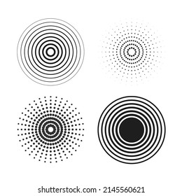 Identification process. Abstract background. Black rings sound wave and line with points in a circle. Sound wave wallpaper. Radio station signal. Circle spin vector set.