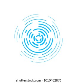 Identification process. Abstract background. Blue rings sound wave and line in a circle. Sound wave wallpaper. Radio station signal. Circle spin vector background.