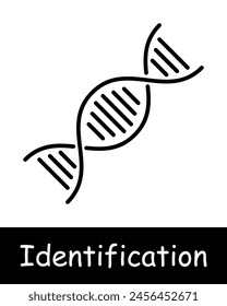 Identifikation-Set-Symbol. Prüfen, Testen, Analysieren, Erkennen, Scannen, Verifizieren, DNA, Signal, Parsing, Gesicht, Gesicht ID, schwarze Linien auf weißem Hintergrund.