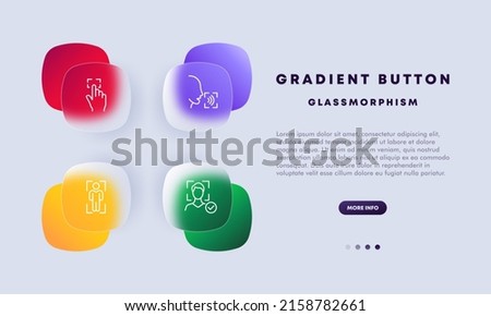 Identification set icon. Fingerprint, voice recognition, face ID, authentication, person identification. Biometrics concept. Glassmorphism style. Vector line icon for Business and Advertising