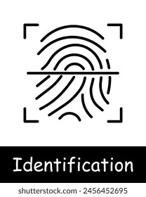 Identification set icon. Hand, fingerprint, palm line scanner, analysis, recognition, scanning, verification, DNA, signal, parsing, face, face ID, black lines on a white background.