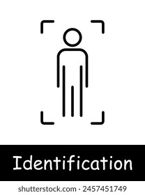 Identification set icon. Human silhouette, check, test, analysis, recognition, scanning, verification, DNA, signal, parsing, face, face ID, black lines on a white background.