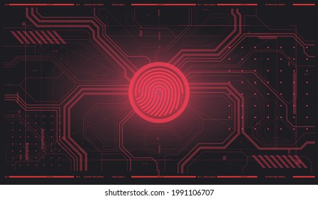 Identification System Scanning. Fingerprint Scanning Technology Concept Illustration. Biometric id with Futuristic HUD Interface. Finger Scan in Futuristic Style.