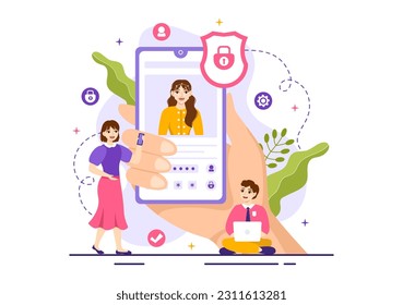 Identification Vector Illustration of Identity Card with Photo, Document, and Information in Face ID System Flat Cartoon Hand Drawn Templates