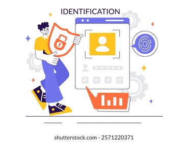 Identification Vector Illustration of an Identity Card Featuring a Photo, Personal Information, and Document Details in a Face ID Recognition System