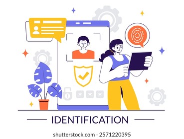 Identification Vector Illustration of an Identity Card Featuring a Photo, Personal Information, and Document Details in a Face ID Recognition System