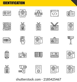 identification vector line icons set. id card, id card and bars code Icons. Thin line design. Modern outline graphic elements, simple stroke symbols stock illustration