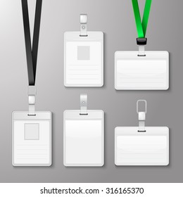 Identification white blank id cards set. Vector illustration