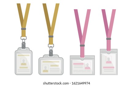 Identification White Blank Plastic Id Card or Press Card Vector Set with Clasp and Lanyards