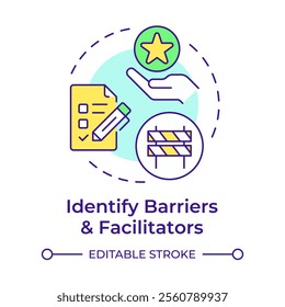 Identify barriers and facilitators multi color concept icon. Obstacles influencing on audience behavior. Round shape line illustration. Abstract idea. Graphic design. Easy to use in presentation