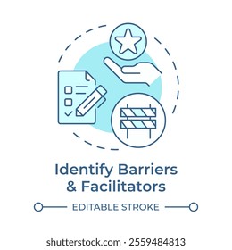 Identify barriers and facilitators soft blue concept icon. Obstacles influencing on audience behavior. Round shape line illustration. Abstract idea. Graphic design. Easy to use in presentation