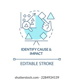 Identificar el icono de concepto de causa e impacto turquesa. La investigación causal desventaja la idea abstracta de la ilustración de línea delgada. Dibujo de contorno aislado. Trazo editable. Fuentes Arial, Myriad Pro-Bold utilizadas