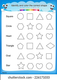 Identify and color the correct shape colorful printable kids worksheet for pre school/ kindergarten kids