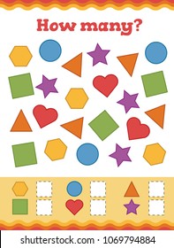 Identify and color the correct shape. Learn shapes and geometric figures. Preschool or kindergarten worksheet. Vector illustration