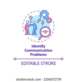 Identify communication problems concept icon. Avoid team difficulties abstract idea thin line illustration. Isolated outline drawing. Editable stroke. Roboto-Medium, Myriad Pro-Bold fonts used