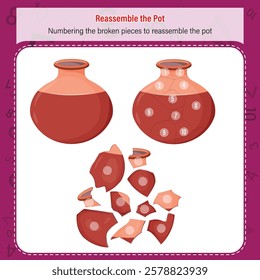 Identify the correct shape of the soil pot's broken pieces and number them from 1-10