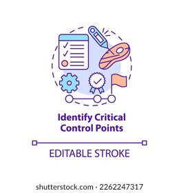 Identify critical control points concept icon. Food manufacturing. HACCP principle abstract idea thin line illustration. Isolated outline drawing. Editable stroke. Arial, Myriad Pro-Bold fonts used