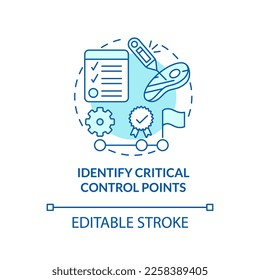 Identify critical control points turquoise concept icon. HACCP principle abstract idea thin line illustration. Isolated outline drawing. Editable stroke. Arial, Myriad Pro-Bold fonts used